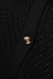 Черный сексуальный сплошной выдолбленный пэчворк с пряжкой и отложным воротником с половиной рукава из двух частей