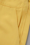 Желтый Повседневный Твердый Пэчворк Пуговицы Воротник с отложным воротником Длинный рукав Из двух частей