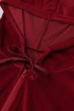 Colletto con cappuccio casual patchwork solido rosso manica lunga due pezzi