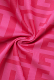 Розово-красный сексуальный принт с пряжкой и круглым вырезом с длинным рукавом из двух частей
