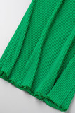 Due pezzi a maniche lunghe con scollo a V patchwork solido verde sexy