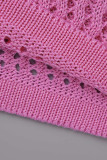Розовый сексуальный однотонный выдолбленный пэчворк с отложным воротником и пряжкой, половина рукава, две части
