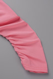 Rosa sexy sólido patchwork pliegue asimétrico fuera del hombro lápiz falda vestidos