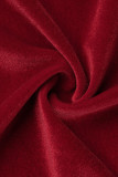 Rojo Casual Sólido Patchwork Cuello con capucha Manga larga Dos piezas
