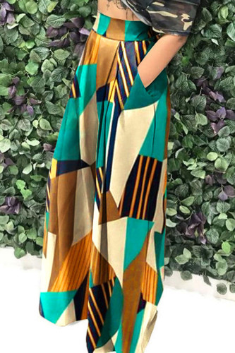 Colour Casual Camouflage Print High Waist Wide Leg Pants