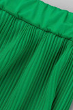 Due pezzi a maniche lunghe con scollo a V patchwork solido verde sexy