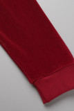 Rojo Casual Sólido Patchwork Cuello con capucha Manga larga Dos piezas
