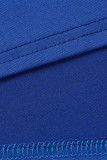 Blauwe elegante effen patchwork schuine kraag kokerrokjurken
