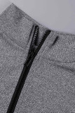 Black Casual Sportswear Solid Patchwork Zipper Collar Regular Jumpsuits