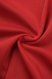 Röd Sexig Solid Hot Drilling Kedjor Turndown krage Pencil Skirt Klänningar