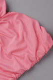 Rosa sexy sólido patchwork pliegue asimétrico fuera del hombro lápiz falda vestidos
