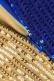 Синие сексуальные сплошные выдолбленные лоскутные блестки с круглым вырезом и линиями платья