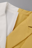 amarillo casual sólido patchwork botones cuello vuelto manga larga dos piezas