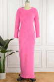 Pink Street Solid Patchwork O Neck Pencil Skirt Dresses