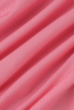 ピンクのセクシーなソリッドパッチワークは、肩のペンシルスカートドレスから非対称に折ります