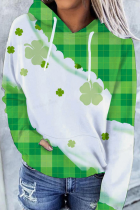 Top con colletto con cappuccio con cordoncino con stampa patchwork con stampa stradale verde bianco