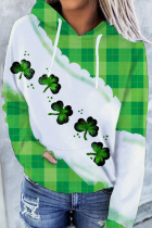 Мятно-зеленые топы с принтом в стиле пэчворк и завязками на воротнике с капюшоном