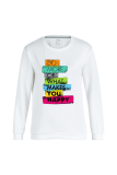 White Daily Print Patchwork Letter O Neck Tops