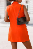 Orange Casual Solid Turn-back Collar Outerwear