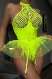 Флуоресцентное зеленое сексуальное сплошное выдолбленное лоскутное белье с воланами на день Святого Валентина