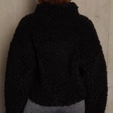 Vêtement d'extérieur à col zippé décontracté solide patchwork noir