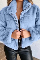 Prendas de abrigo con cuello de cremallera de patchwork sólido casual azul