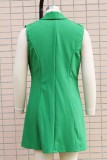 Green Casual Solid Turn-back Collar Outerwear