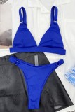 Conjunto de roupa de banho sólida sexy azul profundo sem costas (com enchimentos)