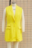Yellow Casual Solid Turn-back Collar Outerwear