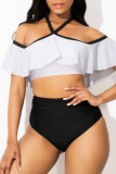 White Sexy Solid Patchwork Backless Swimwears