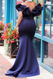 Blå Elegant Solid Patchwork Off the Shoulder-klänningar