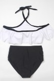 White Sexy Solid Patchwork Backless Swimwears