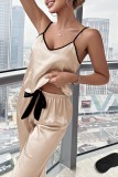 Black Sexy Living Solid Patchwork Backless Sleepwear Three-piece Set (With Eye Mask)