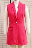 Red Casual Solid Turn-back Collar Outerwear