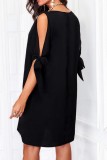 ブラック カジュアル パッチワーク 包帯 スパンコール Vネック ドレス