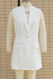 White Casual Solid Turn-back Collar Outerwear