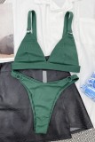 Black Sexy Solid Backless Swimwears Set (With Paddings)