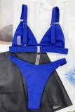 Djupblå sexiga solida rygglösa badkläderset (med vadderingar)