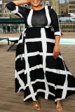 Черные повседневные принты в стиле пэчворк с круглым вырезом прямые платья больших размеров