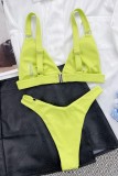 Yellow Sexy Solid Backless Swimwears Set (With Paddings)