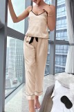 Black Sexy Living Solid Patchwork Backless Sleepwear Three-piece Set (With Eye Mask)