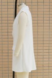White Casual Solid Turn-back Collar Outerwear