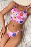 Cartoon Sexy Cartoon Print Bandage Backless Swimsuit Three Piece Set (With Paddings)