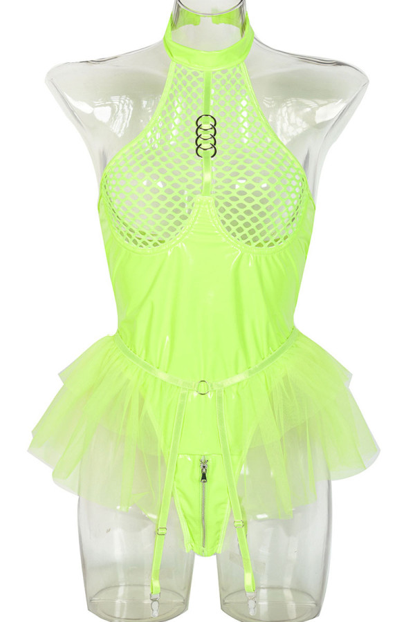 Women's lingerie set sexy hollow fluorescent orange embroidered