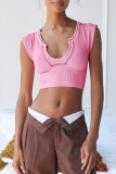 Pink Sexy Street Solid Patchwork U Neck T-Shirts