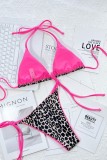 Pink Sexy Print Leopard Bandage Patchwork Backless Swimwears (With Paddings)