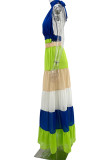 Veelkleurige elegante effen patchwork rugloze vouw halster rechte jurken