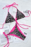 Trajes de baño sin espalda de patchwork de vendaje de leopardo con estampado sexy rosa (con rellenos)