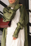 Армейский зеленый повседневный сплошной лоскутный кардиган с воротником Верхняя одежда