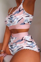 Camouflage Sexy Living Print Basic Spaghettibandjes Mouwloos Two Pieces